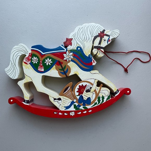 Vintage Holiday Hand Painted Wooden Rocking Horse Decor Vintage Sri